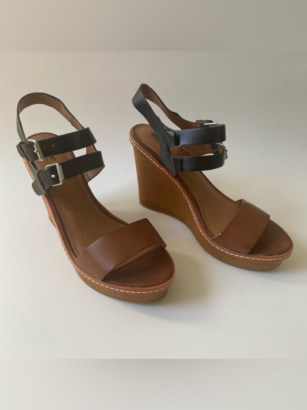 Brown and Tan Wedge Sandals